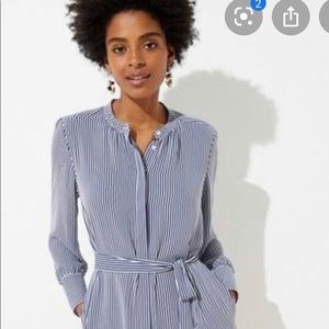 STRIPED BELTED SHIRTDRESS IN WHISPER WHITE